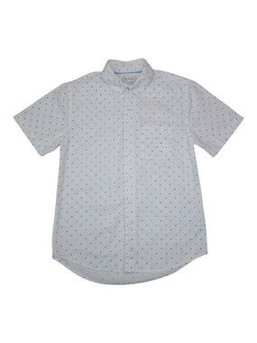 Free Assembly Short Sleeve Button-Up Shirt Mens Small White w/ Charcoal Flowers